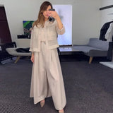 Dodobye 2 Piece Sets Women Outfits Coat Wide Leg Pants Suit Pocket Single Breasted Turndown Collar Jacket Loose Trousers Casual Ensemble