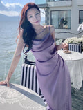 Dodobye Summer Elegant Satin Graduation Party Midi Dress Women France Chic Slim Spaghetti Straps Robe Korean Folds Clothes