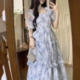 Dodobye French Style Fashion Women Sweet Floral Dress Fashion Tighten The Waist 2024 Spring Summer New Dress Fashion Princess Dress