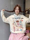 Black Friday Dodobye Kawaii Animals Print Hoodies Women Cutecore Long Sleeve Hooded Sweatshirt Korean Fashion Beige Oversized Clothing Chic