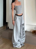 Dodobye Y2k Grey Wide Leg Pants Women Hip Hop Baggy Patchwork Sweatpants Sexy Girl Loose Casual Summer Fashion Track Trousers