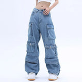 Dodobye Y2K New Multi-Pocket Heavy Industry High-Quality Best-Selling Jeans Women Street Hip-Hop Straight High Waist Wide-Leg Pants 2024