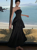 Dodobye Elegant Strapless Evening Party Black Dress New Summer Holiday Solid A-line Long Dresses for Women Backless Prom Robe Vestidos