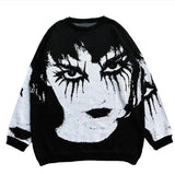 Dodobye Men Streetwear Portrait Gothic Women Sweater Knitted Sweater Winter Warm Pullover Loose Retro Y2k Vintage EMO  Black O-neck Top