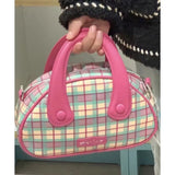 Dodobye Pink Plaid Series Bowling Handbag Women's Spring New Fashion All-match Shoulder Bag Diagonal Bag  Pink Bag Aesthetic Bags