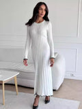 Black Friday Dodobye TARXUXY Long Sleeve Knitted Dress For Women Autumn Winter Slim Sexy Striped Sweater Long Dresses Female Elegant Party Clothes