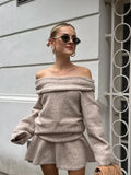 Dodobye One Neck Off Shoulder Long Sleeved Women's Sweater Set Fashion Solid Color Cashmere Mini Skirt Suits Lady Chic Street Outfit