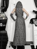 Women's Gothic Directional Design New Halloween Waste Dune Style Hooded Dress Long Dress