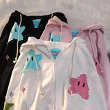 Dodobye Korean Casual Gothic Oversized Cartoon Patchwork Zip Hoodie Y2k American Streetwear Loose Vintage Clothes Tops Harajuku Jacket