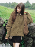 Black Friday Dodobye Vintage Green Knitwear Pullovers Long Sleeve Oversized Sweater Women Fairy Grunge Autumn Winter Thick Warm Clothes Chic