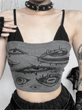 Women's Gothic Tops 2024 Summer New Diablo Style Devil's Eye Print Camisole Tank Top