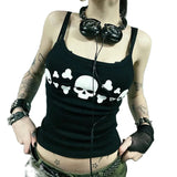 Dodobye Y2K Cyber Edgy Techno Tank Vest E girl Gothic Skull Print Black Camisole Vintage Dark Academia Grunge Sleeveless Crop Tops Women