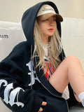 Black Friday Dodobye Letter Printed Zip Hoodie Women Gothic Grunge Punk Hooded Oversize Jacket Coats Streetwear Sweatshirts for Female Tops