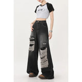 Dodobye High Street Retro Ripped Women's Jeans Y2K American Style Loose Washed Straight Leg Wide Leg Pants Couple Pocket Mopping Pants