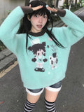 Black Friday Dodobye Kawaii Anime Print Sweater for Women Cutecore Green Knitted Pullover Japan Style Long Sleeve Oversized Winter Clothes