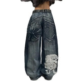 Dodobye 2024 American New Fashion Baggy Jeans Y2K Harajuku Oversized Print Casual Retro High-waisted Jeans Men And Women Wide Trousers