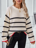 Dodobye Striped Round Neck Contrasting Sweater For Women Long Sleeved Chic Elegant Knitted Sweater 2024 Lady Casual Commute Pullover