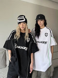 Dodobye Sporty Oversized T Shirt Women Letters Print Streetwear Harajuku Short Sleeve Cargo Tops Hippie Loose Y2k Clothes Summer