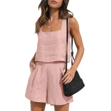 Dodobye Linen Square Neckline Sleeveless Top and Shorts Set