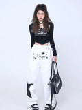 Dodobye Y2k Black Jogger Sweatpants Women Stars Pattern Punk Emo Wide Leg Trousers Harajuku Streetwear Hip Hop Causal Grunge Ins