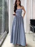 Dodobye Casual Strapless Midi Dresses for Women Striped Sleeveless A-line Korean Chic Summer New 2024 Party Dress Vestidos Mujer