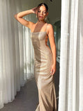 Black Friday Dodobye Glitter Slip Backless Bandage Maxi Dress Women's Sexy Elegant Evening Party Dresses Bodycon Beach Spaghetti Strap Dress