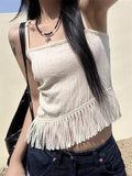 Korean Sexy Backless Lace Up Camisole Tops Y2k E-Girl Slim Fit Tassel Tank Top 2024 Summer New Straight Black Vest for Women