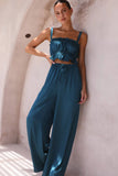 Dodobye Smocked Ruffle Cami Crop Top Wide Leg Long Pants Set