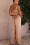 Dodobye Smocked Ruffle Cami Crop Top Wide Leg Long Pants Set