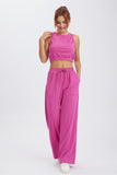 Dodobye Solid Color Tank Top Drawstring High Waist Long Pants Set