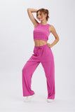 Dodobye Solid Color Tank Top Drawstring High Waist Long Pants Set