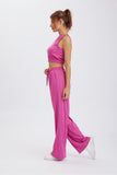 Dodobye Solid Color Tank Top Drawstring High Waist Long Pants Set