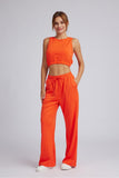 Dodobye Solid Color Tank Top Drawstring High Waist Long Pants Set