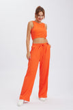 Dodobye Solid Color Tank Top Drawstring High Waist Long Pants Set