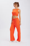 Dodobye Solid Color Tank Top Drawstring High Waist Long Pants Set