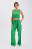 Dodobye Solid Color Tank Top Drawstring High Waist Long Pants Set