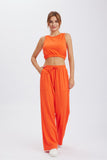 Dodobye Solid Color Tank Top Drawstring High Waist Long Pants Set