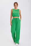 Dodobye Solid Color Tank Top Drawstring High Waist Long Pants Set