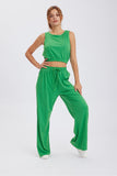 Dodobye Solid Color Tank Top Drawstring High Waist Long Pants Set