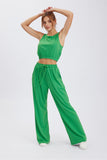 Dodobye Solid Color Tank Top Drawstring High Waist Long Pants Set