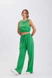 Dodobye Solid Color Tank Top Drawstring High Waist Long Pants Set