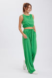 Dodobye Solid Color Tank Top Drawstring High Waist Long Pants Set