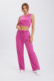 Dodobye Solid Color Tank Top Drawstring High Waist Long Pants Set