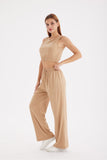 Dodobye Solid Color Tank Top Drawstring High Waist Long Pants Set