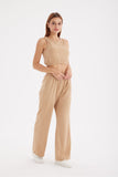 Dodobye Solid Color Tank Top Drawstring High Waist Long Pants Set