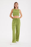 Dodobye Solid Color Tank Top Drawstring High Waist Long Pants Set