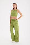 Dodobye Solid Color Tank Top Drawstring High Waist Long Pants Set