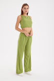 Dodobye Solid Color Tank Top Drawstring High Waist Long Pants Set