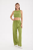 Dodobye Solid Color Tank Top Drawstring High Waist Long Pants Set