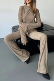 Dodobye Solid Flares Sleeve Knit Tops Long Pants Set